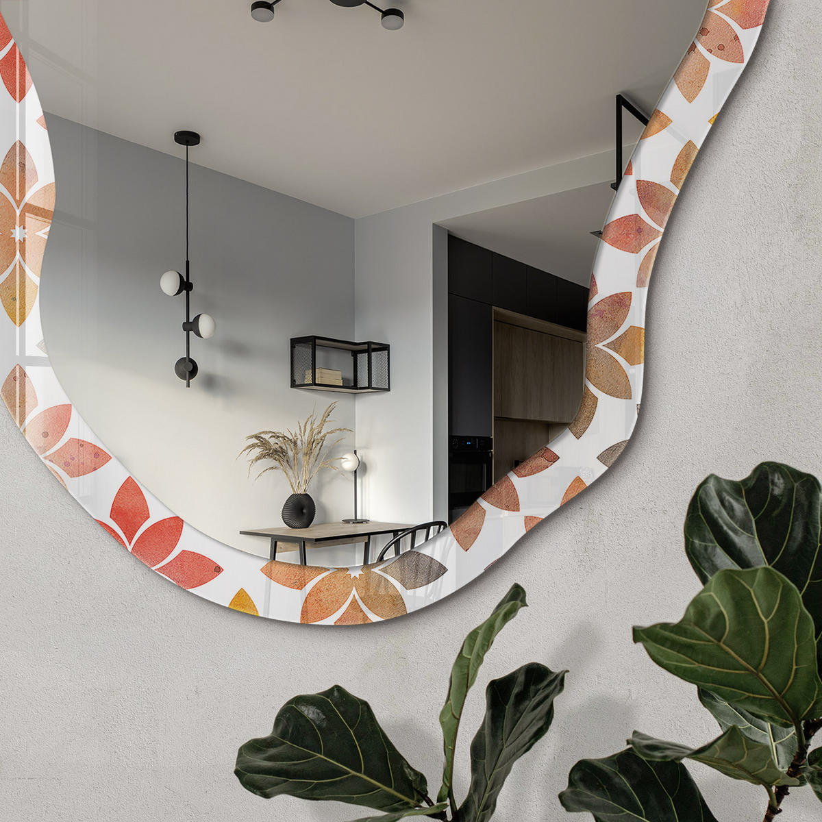 SPIEGEL 90x45 cm asymmetrisch mit Druck - Blumenmuster - Transparent, Glas (45/90/0.4cm) - TULUP