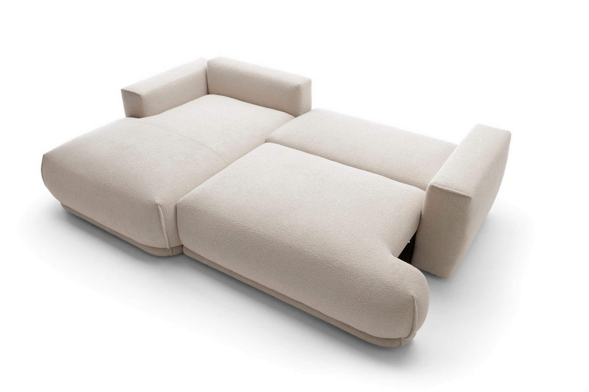 ECKSOFA NERO Beige Velours-Stoff mit Schlaffunktion - Beige, Holz (270/170cm) - MASSENO