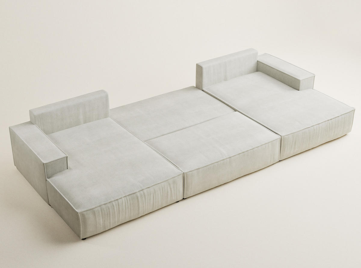 WOHNLANDSCHAFT Kyoto Creme Webstoff - Creme/Schwarz, Holz/Holzwerkstoff (398/70/148cm) - Maison de Reve