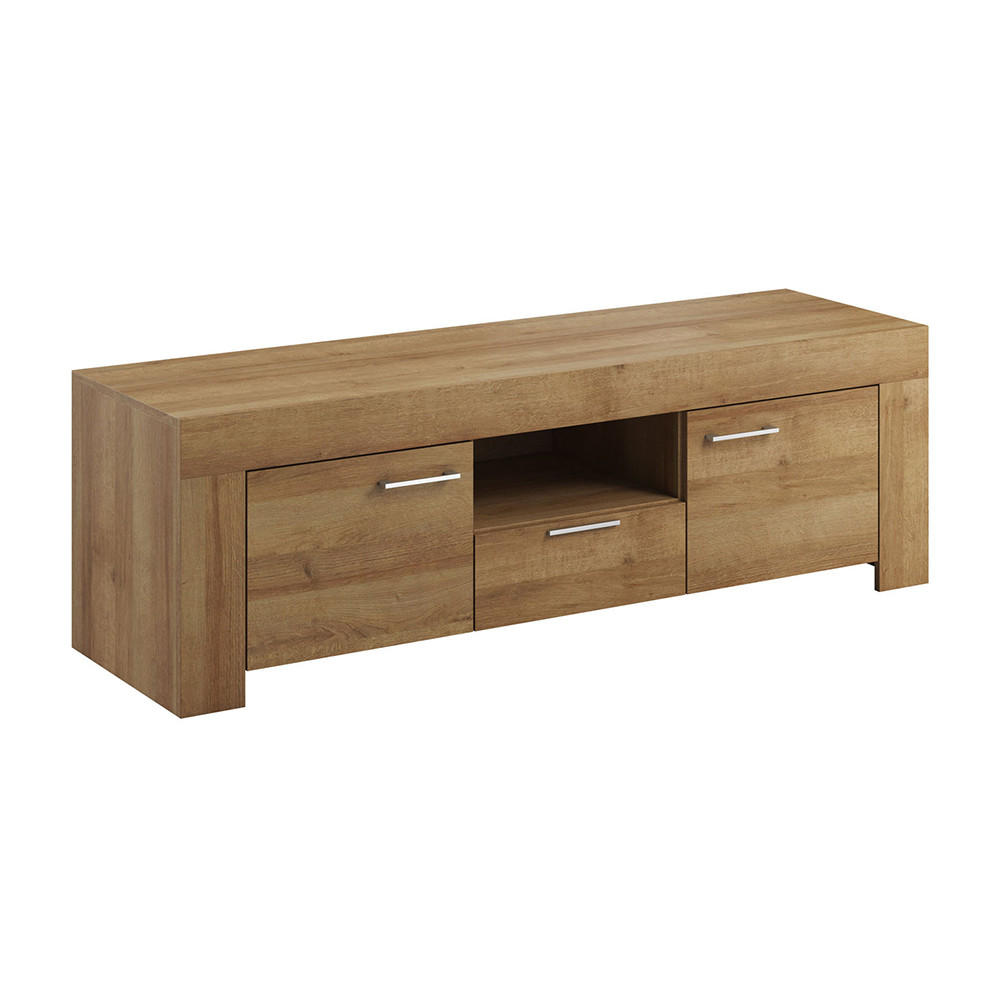 LOWBOARD Sky Eiche Riviera 155 / 47 / 50cm - Eichefarben/Alufarben, Holz/Holzwerkstoff (155/50/47cm) - Feldmann-Wohnen