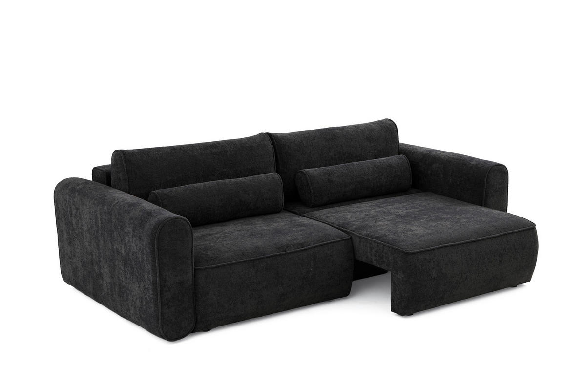 ECKSOFA Motion mit Schlaffunktion Funktional 3-sitzer Sofa - Schwarz, Textil (250/120cm) - Muffo