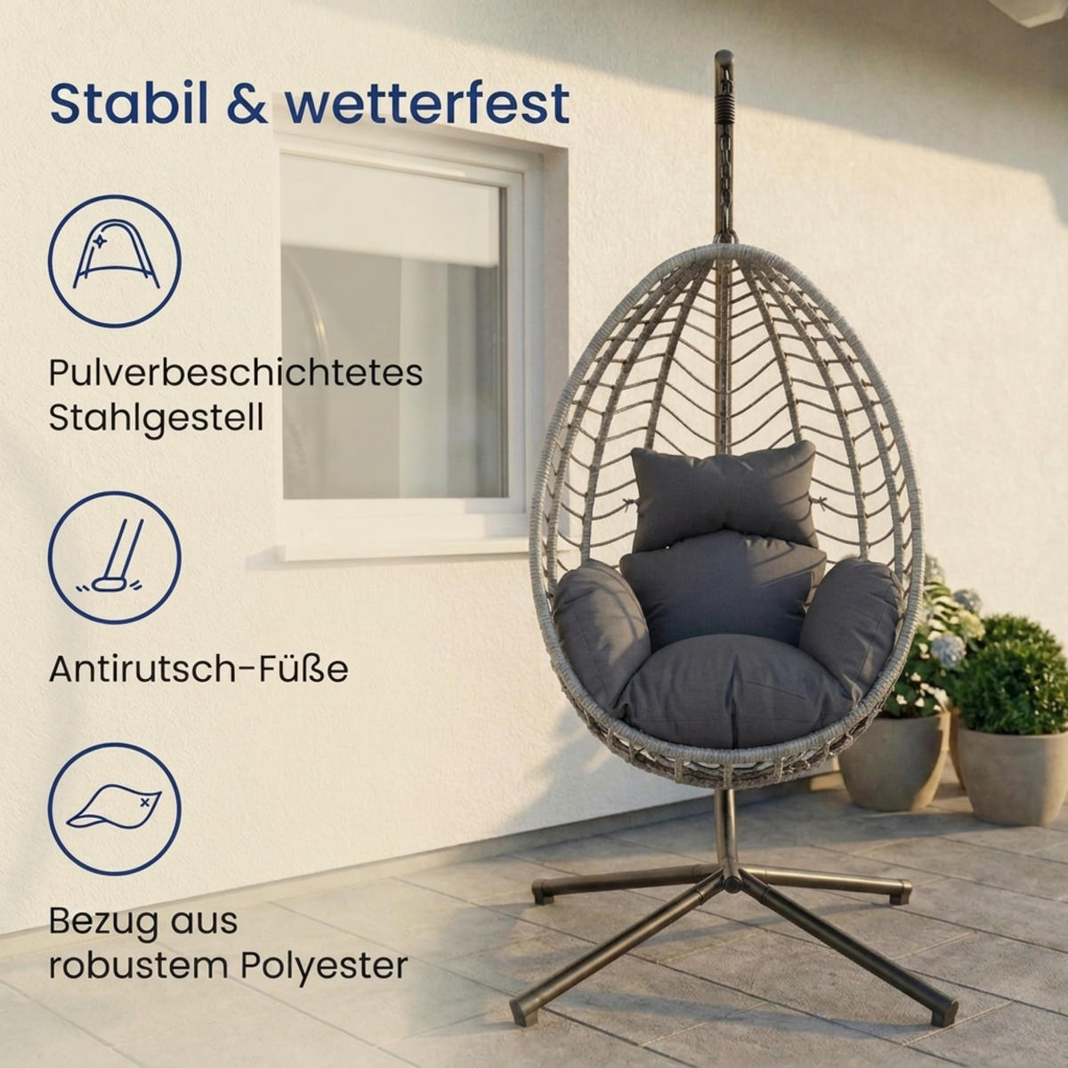 HÄNGESESSEL in Grau - Grau, Metall (92/197/104cm) - Home Collective