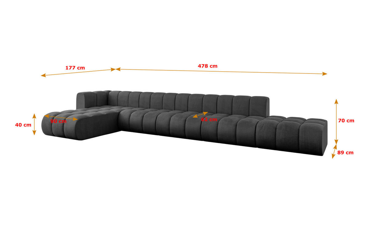 ECKSOFA modulares Sofa Zuvon-L3 - 478x177x70 cm Schwarz - Schwarz, Holzwerkstoff/Textil (478/177cm) - ALTDECOR
