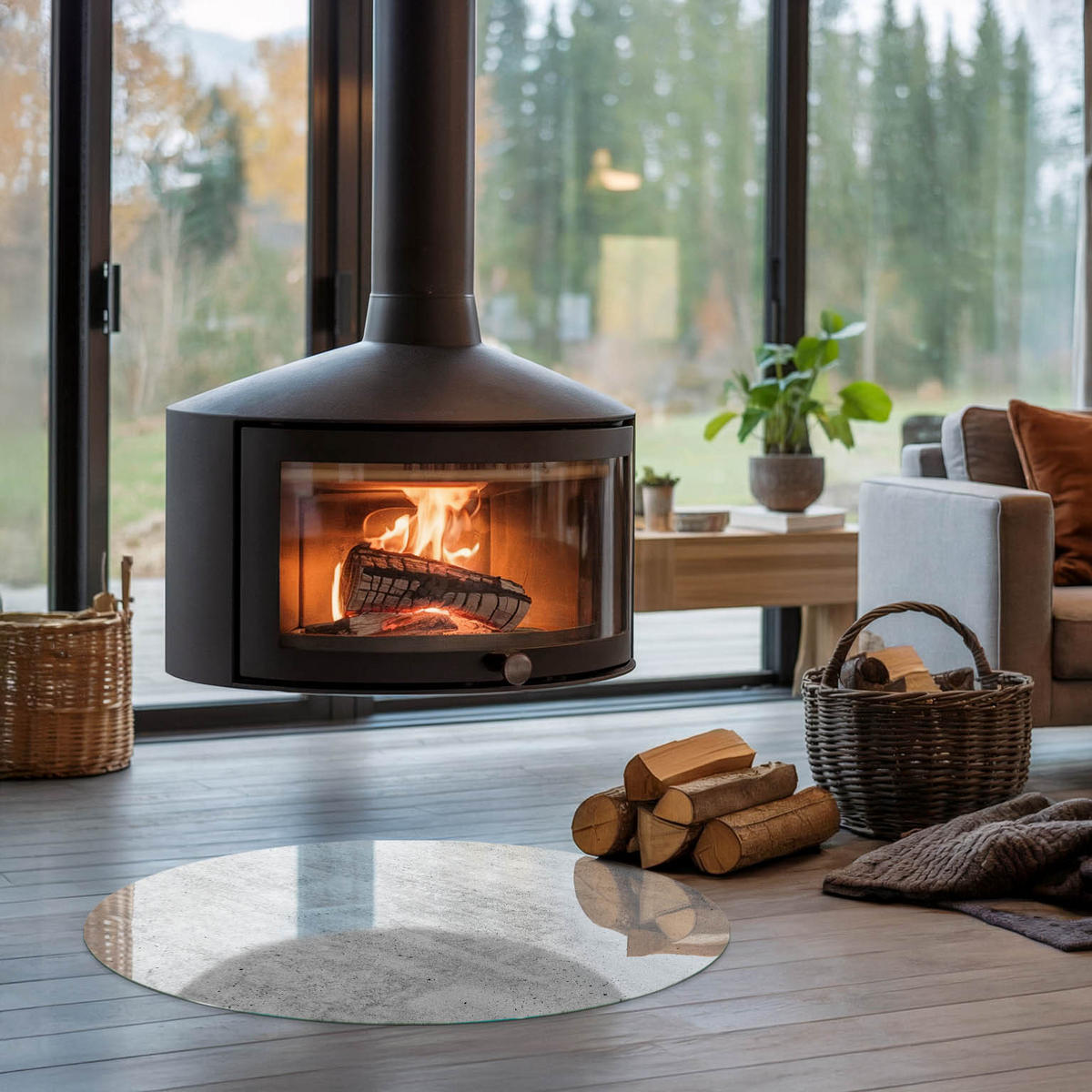 GLASPLATTE für Kamin Ø 80 cm - Grau, Glas (80/80/0.4cm) - TULUP