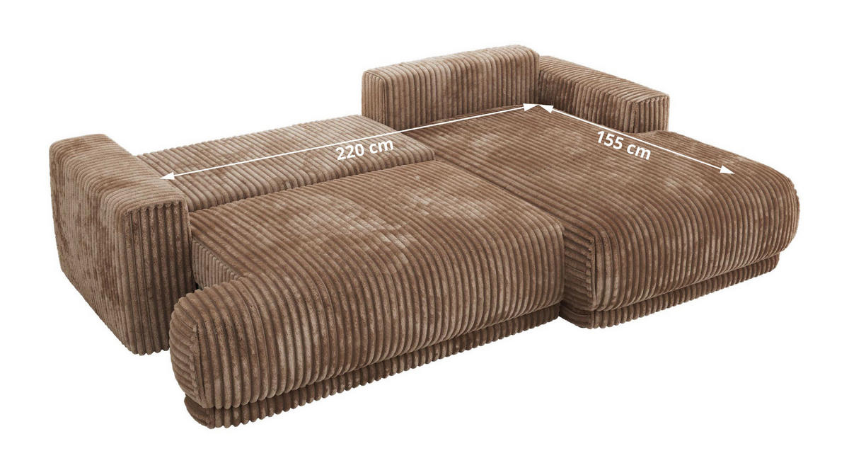 ECKSCHLAFSOFA RINA L Braun Cord - links - Schwarz/Braun, Kunststoff/Textil (267/170cm) - MKS