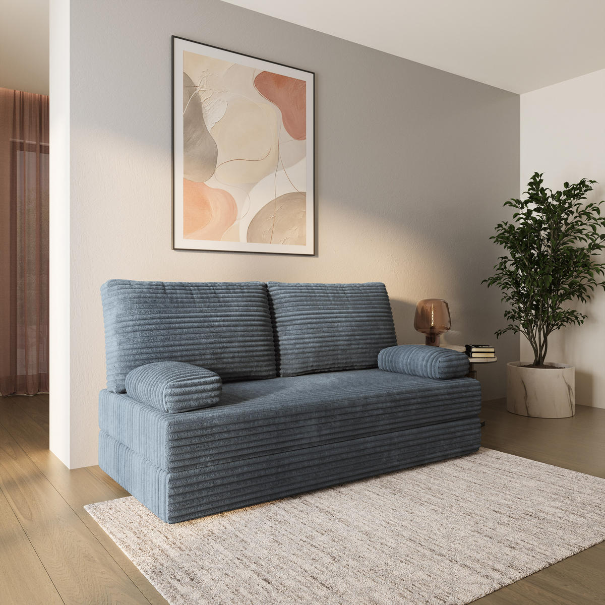 BETTSOFA SILAR aus Schaumstoff Cordstoff Grau Schlaffunktion - Blaugrau, Textil (170/86/80cm) - MASSENO