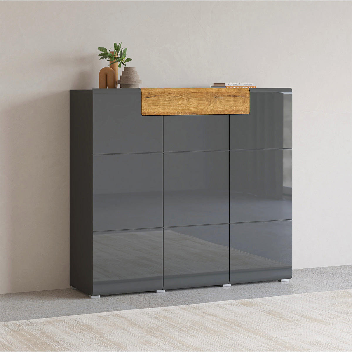 KOMODA Jules Sivá a drevo - sivá, kompozitné drevo (147/131/39cm) - Petits-meubles