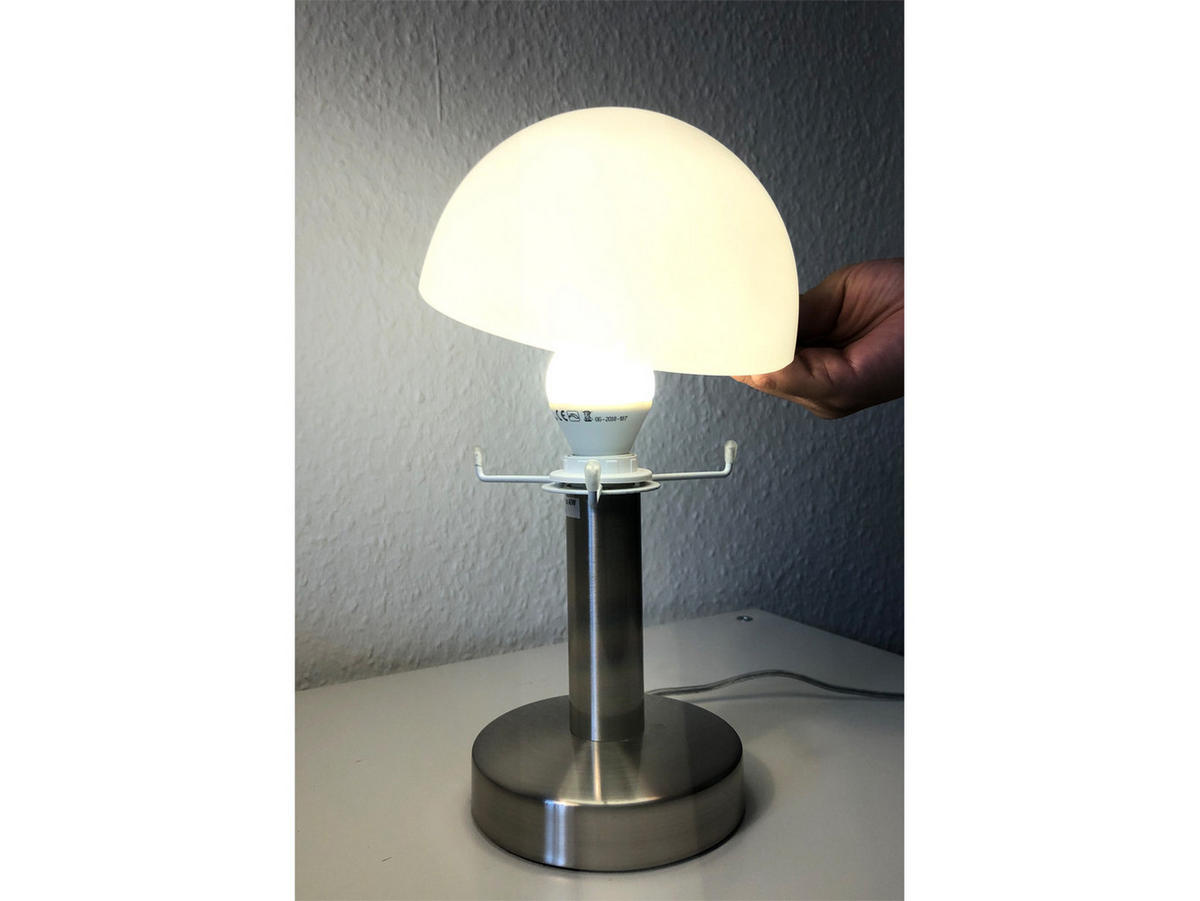 TISCHLEUCHTE Höhe 21cm, mit Touch Dimmer - Silberfarben/Weiß, Glas/Metall (16/16/21cm) - meineWunschleuchte