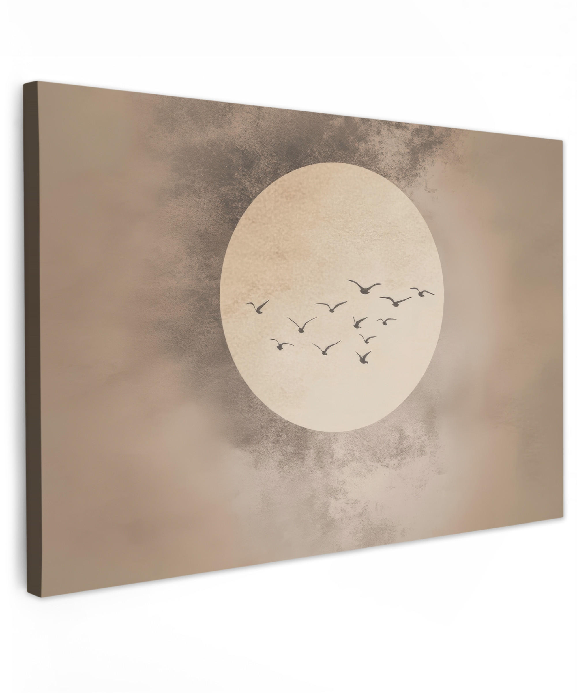 LEINWANDBILD Vogel - Beige - Japanisch XXL 150x100 cm - Taupe, Textil (150/100cm) - MuchoWow