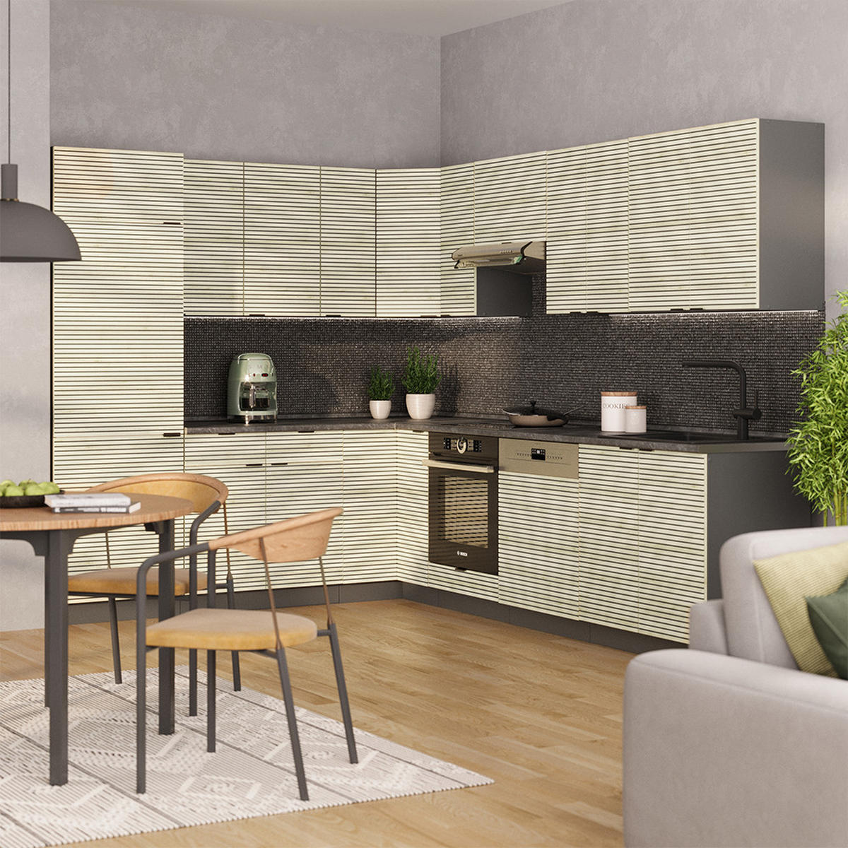 ROHOVÁ KUCHYŇ Fame-Line Dubový panel/antracit - antracitová/barva dubu, kompozitní dřevo (287/81.6/46cm) - Vicco