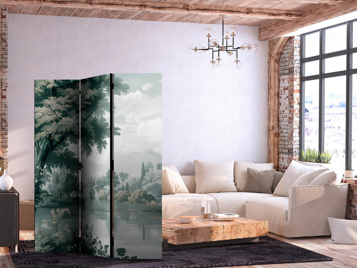 PARAVENT Akustik 3-tlg 135x172 cm Landschaft mit Park - Grün, Holz/Textil (135/172/3cm) - Muralo