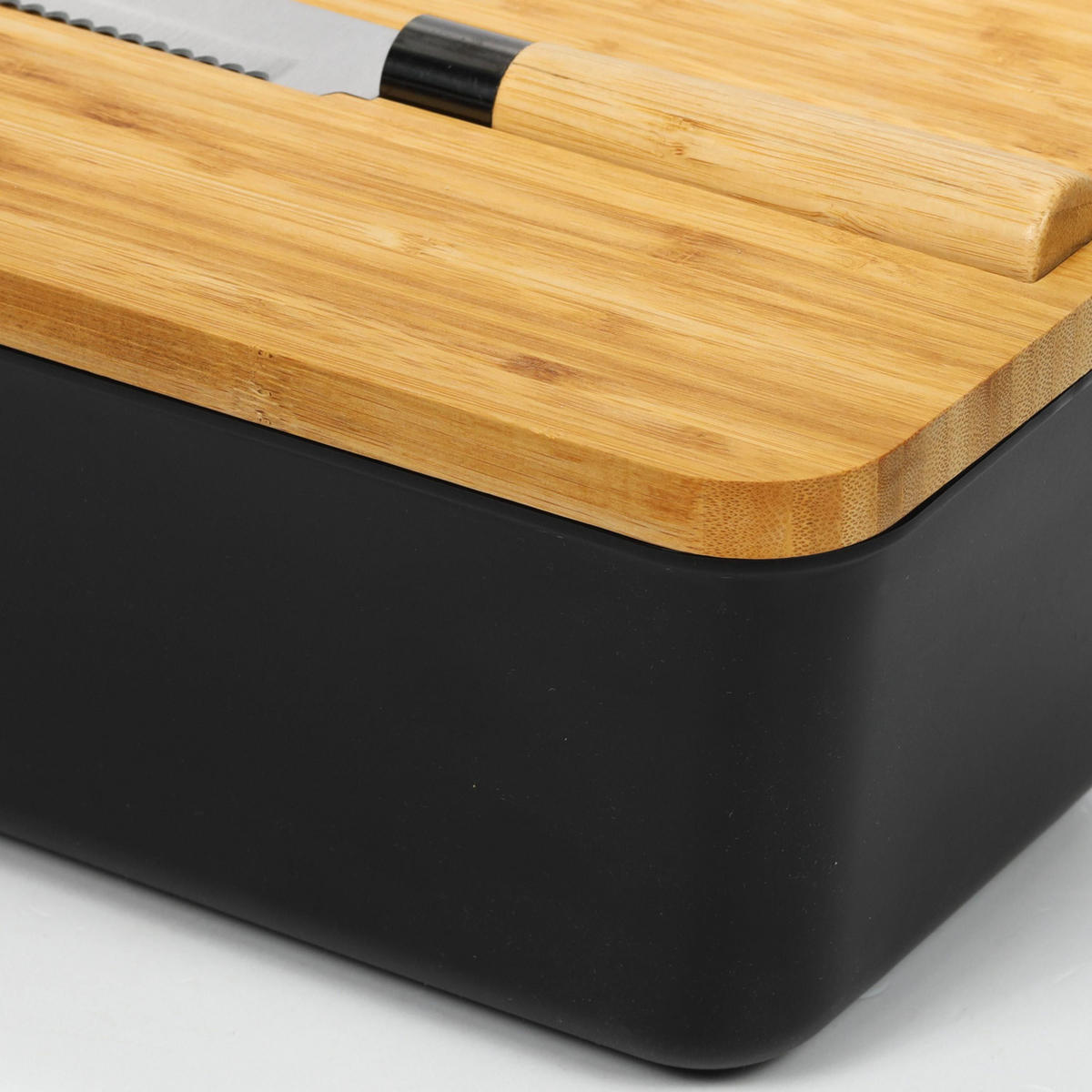 BROTKASTEN mit Bambusdeckel und Brotmesser 34,8/20/15,5 cm - Schwarz, Naturmaterialen (20/15.5/34.8cm) - Kesper