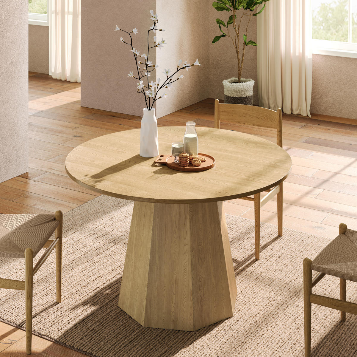 ESSTISCH aus MDF 120x120 cm Eichefarben rund für 4-6 Personen im skandinavischen Stil - Eichefarben, Holzwerkstoff (120/120/75cm) - Modfu