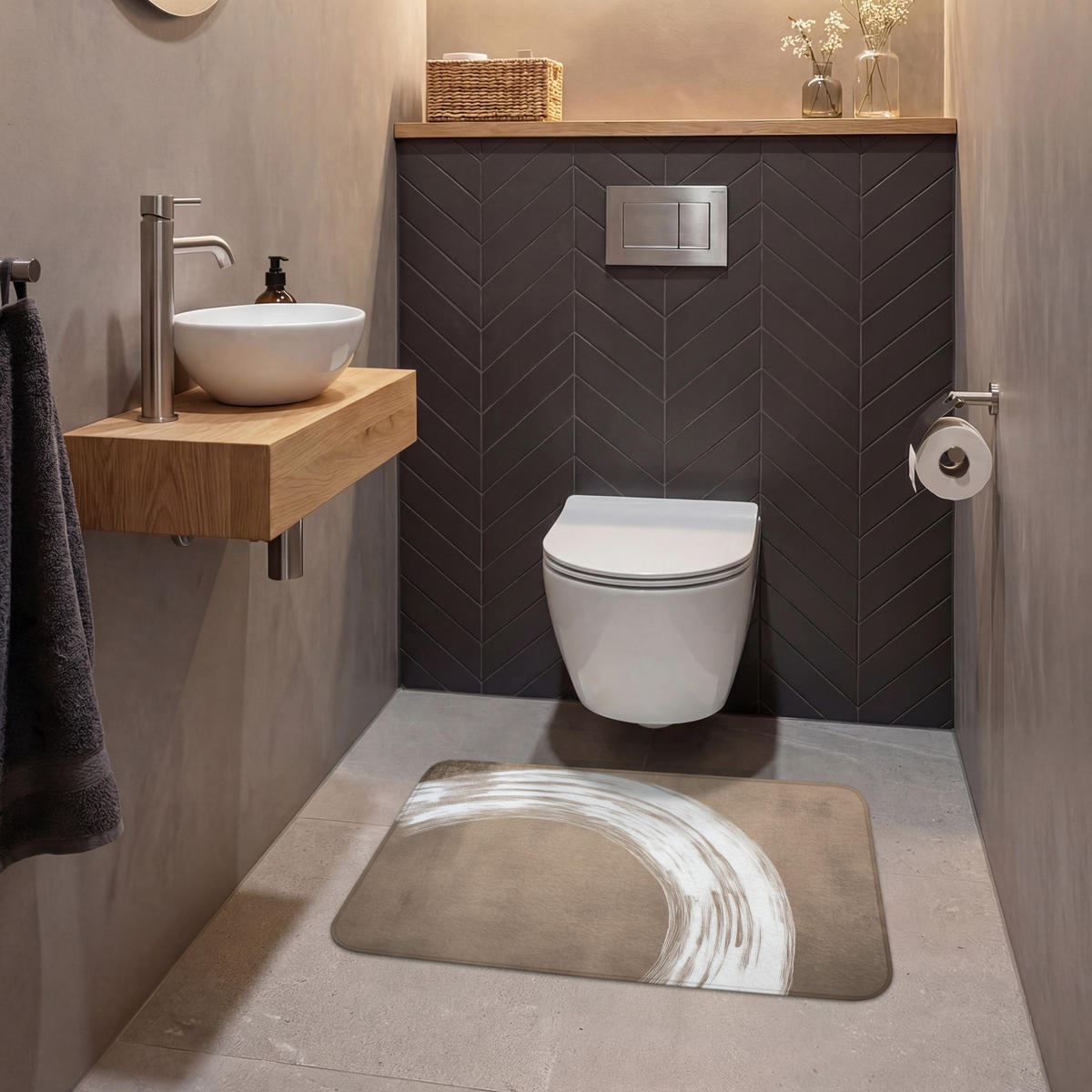 WC PŘEDLOŽKA Barva - hnědá - Japandi 80x50 cm - barva mokka, textil/plast (80/1cm) - OnlyWow