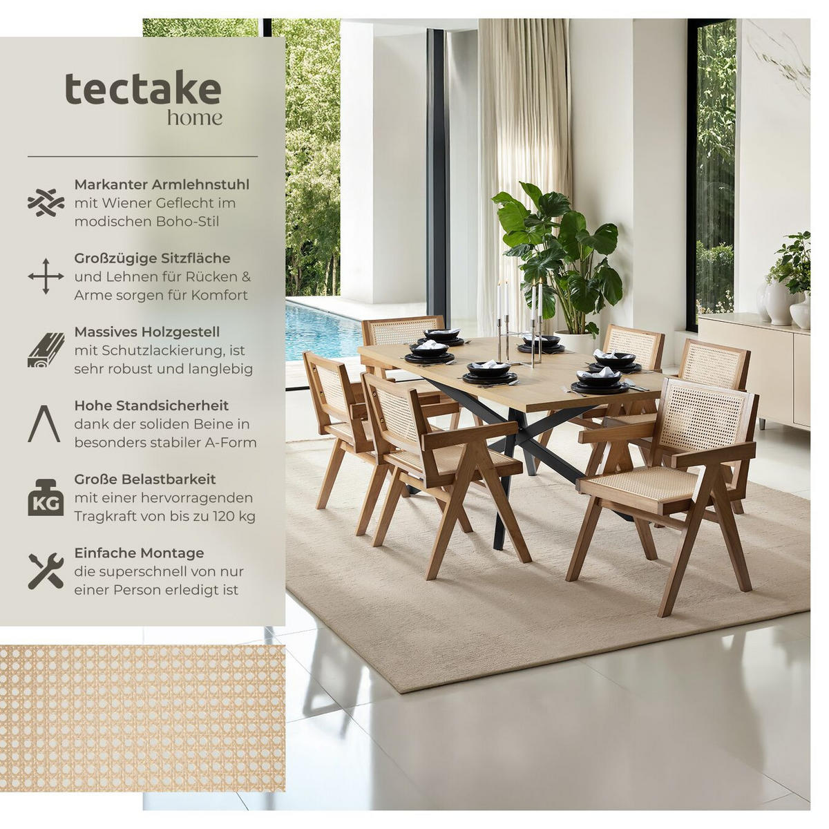 ARMLEHNSTUHL 4er Set Lissy,59 x 56,5 x 82,5 cm, Belastbarkeit 120 kg,Eiche hell - Eichefarben, Holz (59.5/82.5/56.5cm) - tectake