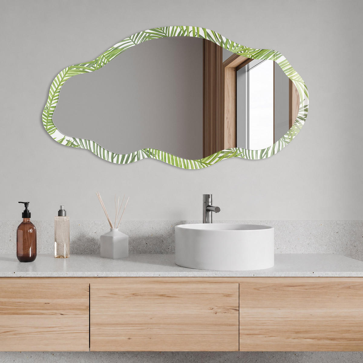 SPIEGEL 90x45 cm asymmetrisch mit Druck - Tropische Blätter - Transparent, Glas (45/90/0.4cm) - TULUP