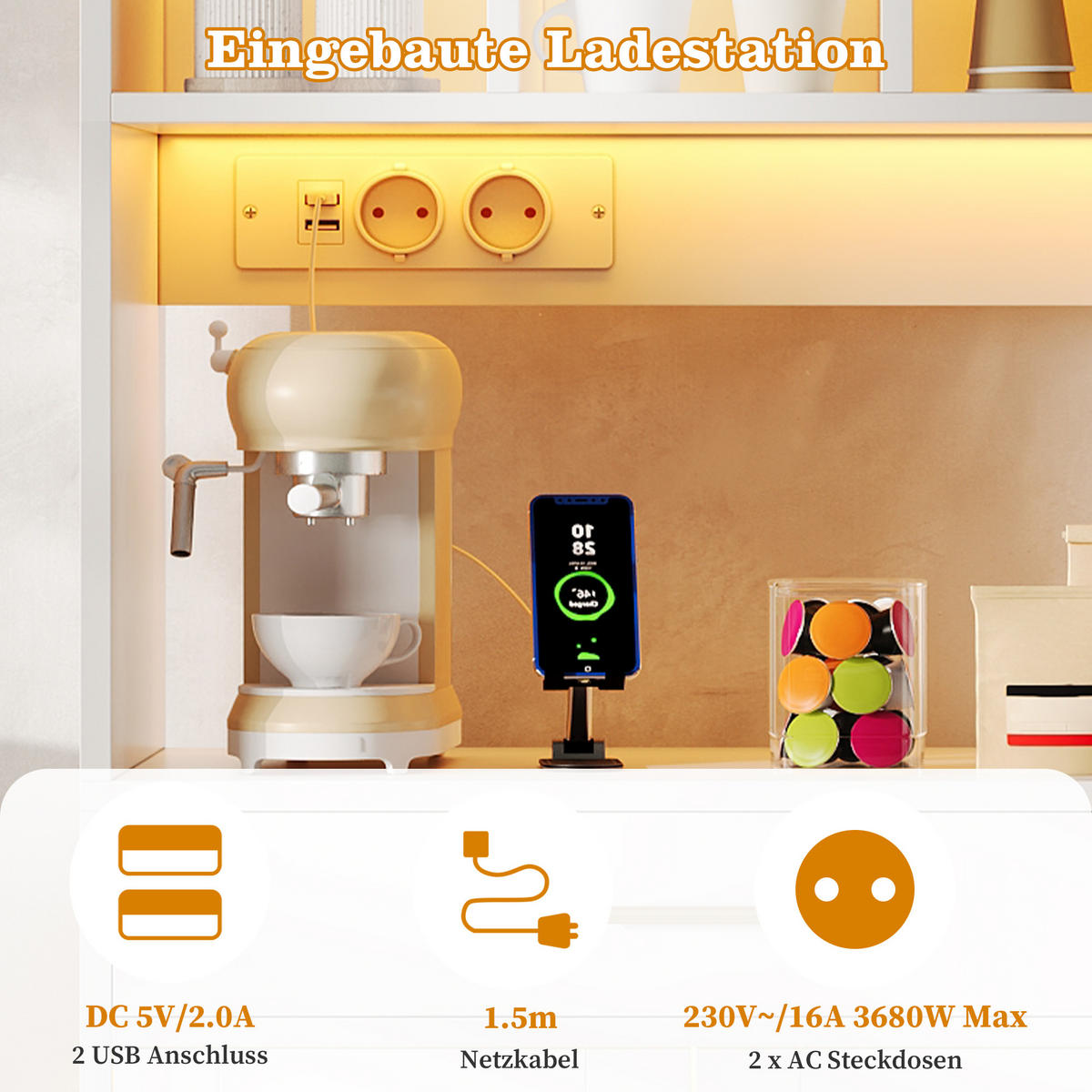 BUFFET 105/39/185 cm Weiß mit farbwechselnder LED-Beleuchtung und 2 Schublade - Weiß, Holz (105/185/40cm) - Oxeza