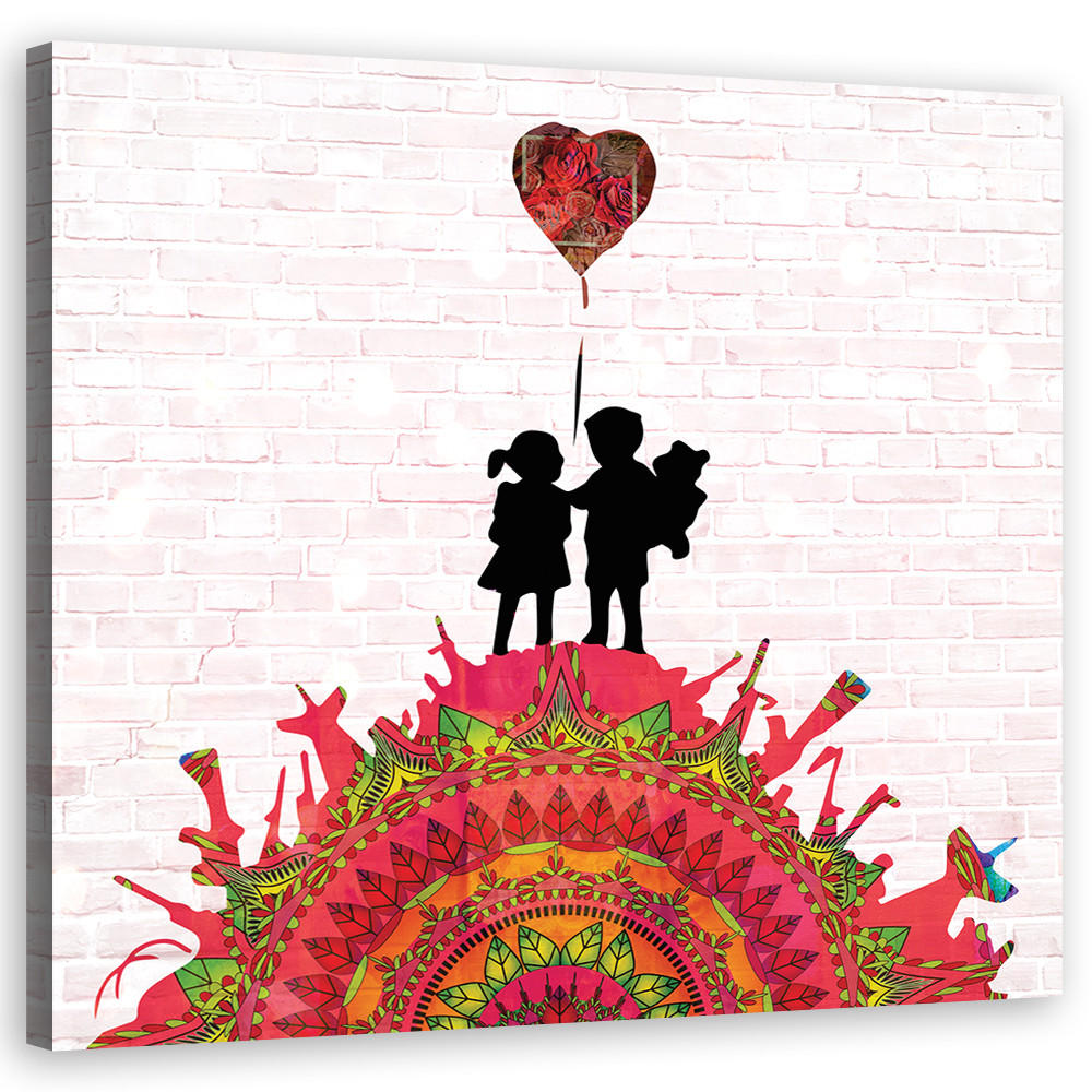 WANDBILD banksy kinder auf waffen - Pink, Textil (50/50cm) - Feeby