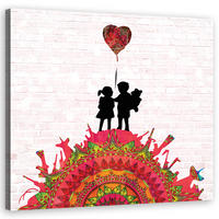 WANDBILD banksy kinder auf waffen - Pink, Textil (50/50cm) - Feeby