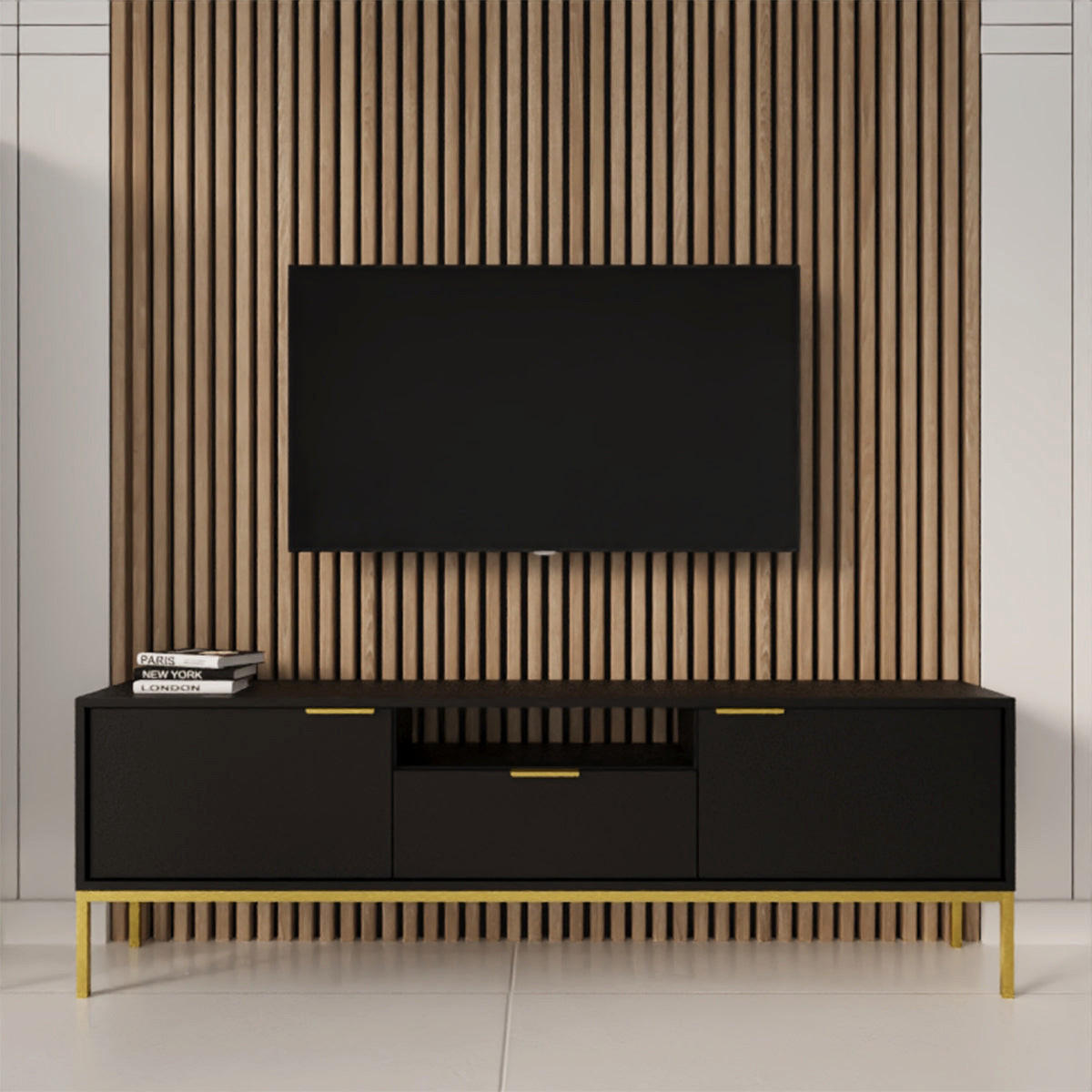 TV-MÖBEL Seattle Schwarz - Goldfarben/Schwarz, Holzwerkstoff (135/56.4/33cm) - Petits-meubles