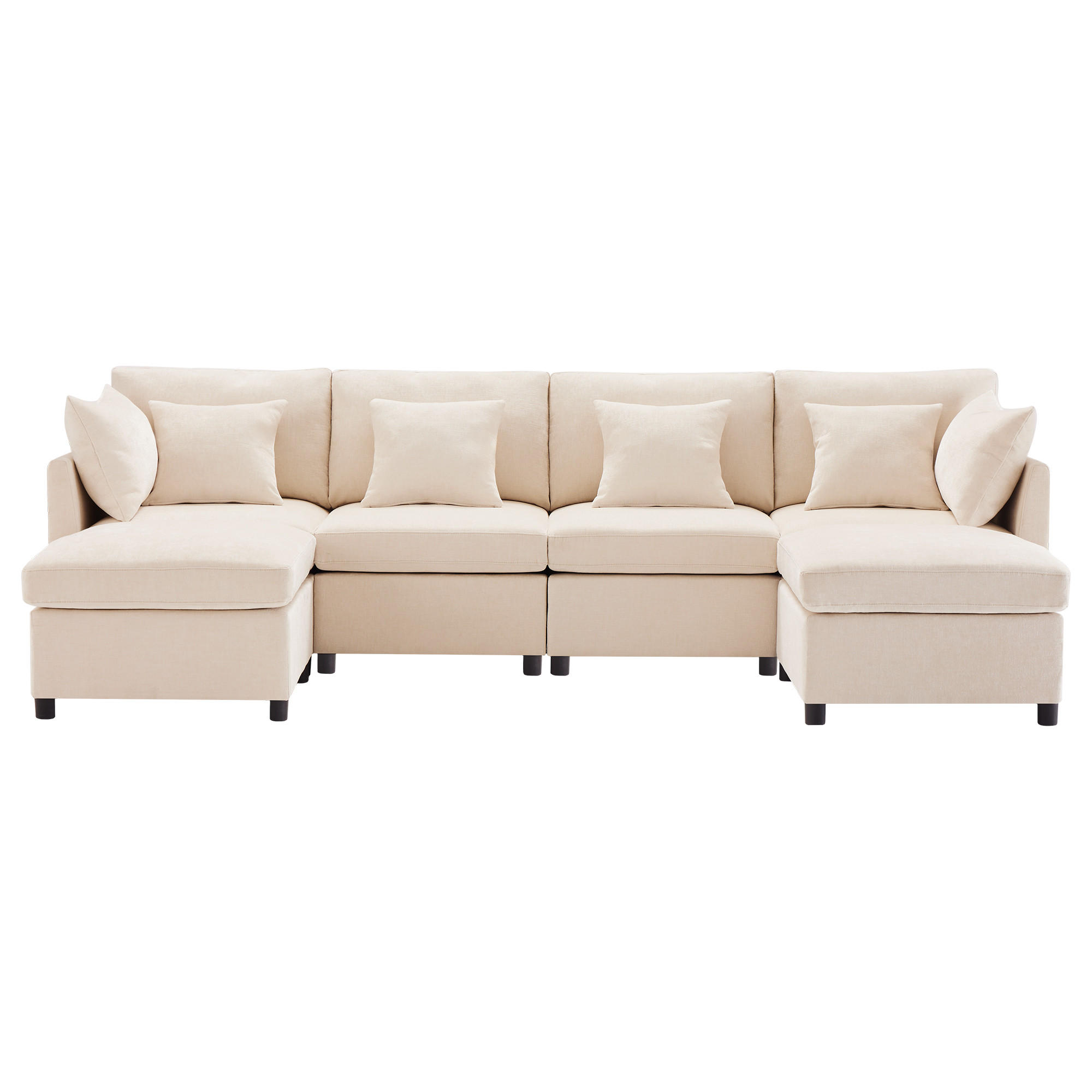 WOHNLANDSCHAFT 278/161/81 cm Beige mit 2 Fußhocker - Beige, Textil (278/81/161cm) - Oxeza