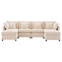WOHNLANDSCHAFT 278/161/81 cm Beige mit 2 Fußhocker - Beige, Textil (278/81/161cm) - Oxeza