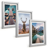 BILDER SET 3er Set - 20x30 cm Silberner Rahmen - Seeboote Hirsche Berge - Silberfarben, Kunststoff (20/30cm) - TULUP