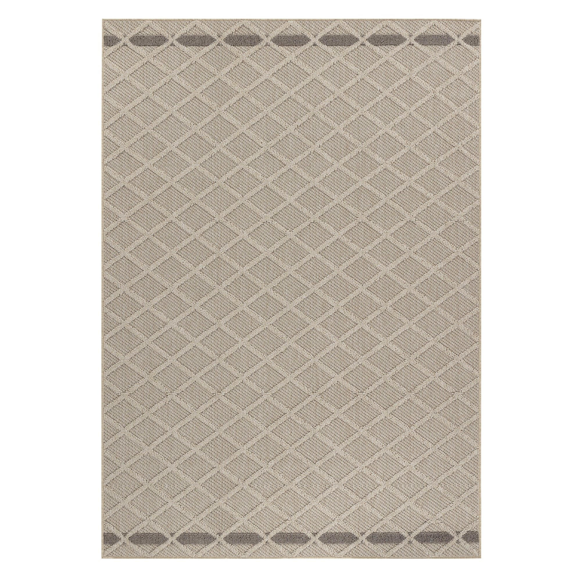 TEPPICH Outdoor Flachgewebe Rauten-Muster Polypropylen Balkon Beige Rechteckig 140x200 - Beige, Textil (140/200cm) - KADIMA DESIGN