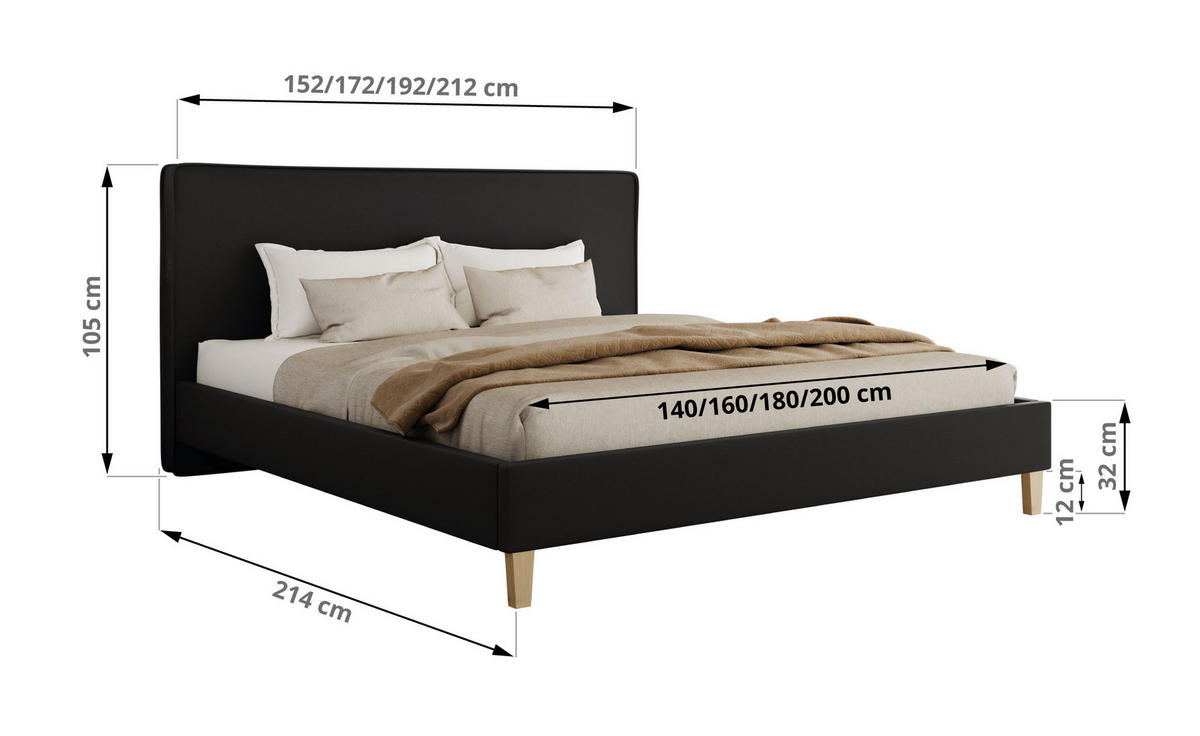 ČALÚNENÁ POSTEĽ LUMARO CLASSIC 200/200 - Čierna Ekokoža - bez matraca - čierna/jadrový buk, drevo/textil (200/200cm) - MKS