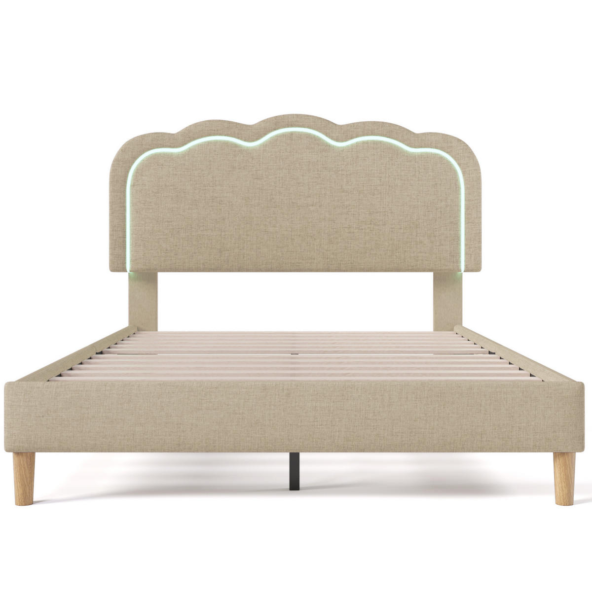 POLSTERBETT 140/200 cm Beige mit LED-Beleuchtung und verstellbarem Kopfteil - Beige, Textil (140/200cm) - Flora Grace