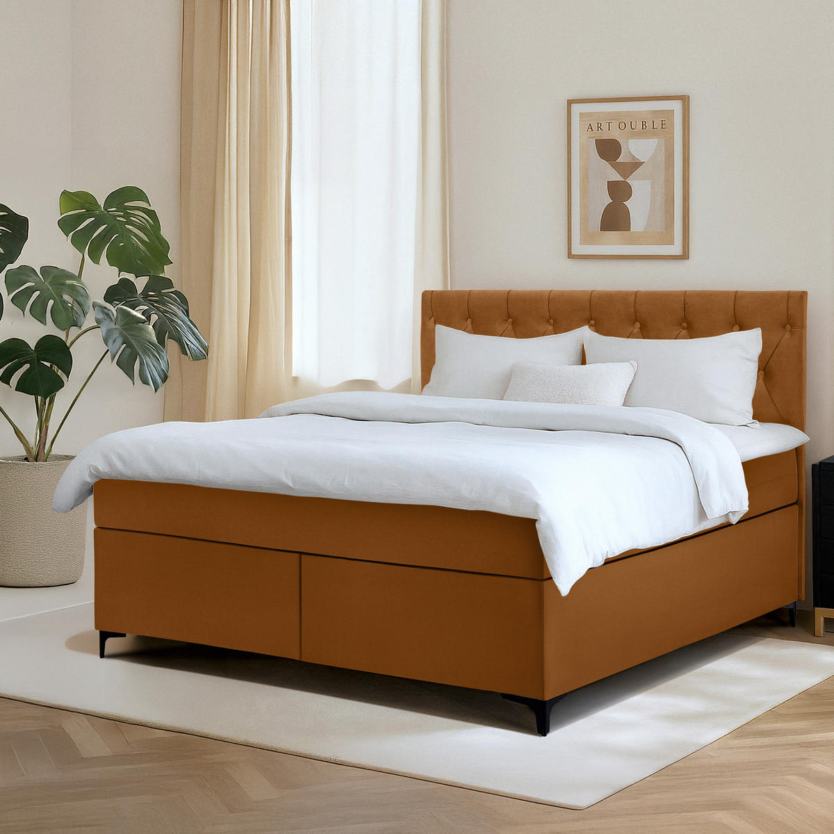 POLSTERBETT ARDEA, Rot - Rotbraun/Schwarz, Holz/Holzwerkstoff (160/200cm) - KONSIMO®