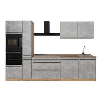 KÜCHENZEILE R-Line, Beton/Goldkraft Eiche, 310 cm Arbeitsplatte Goldkraft Eiche - Honigeiche/Grau, Holzwerkstoff (310/206.8/60cm) - Vicco