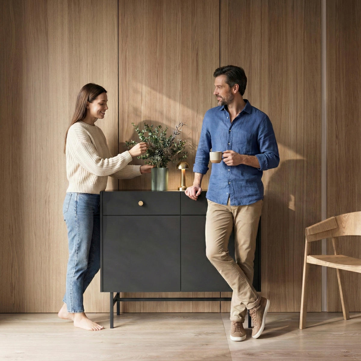 KOMMODE Dalia mit 2 Türen und 2 Schubladen, 104 cm, Schwarz - Schwarz, Holzwerkstoff/Metall (104/84/39cm) - Beautysofa