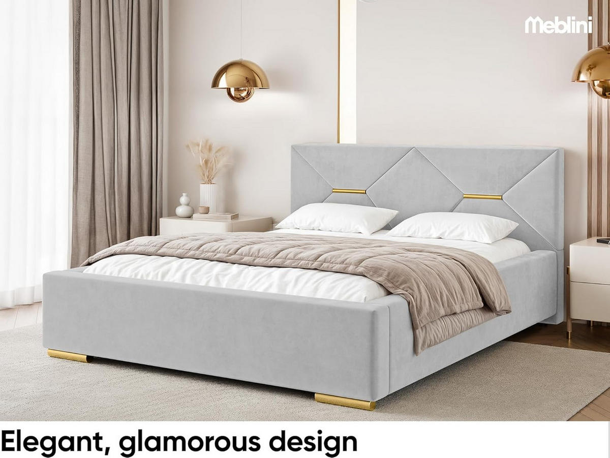 BETT LIZZY - Goldfarben/Hellgrau, Holzwerkstoff (160/200cm) - Meblini