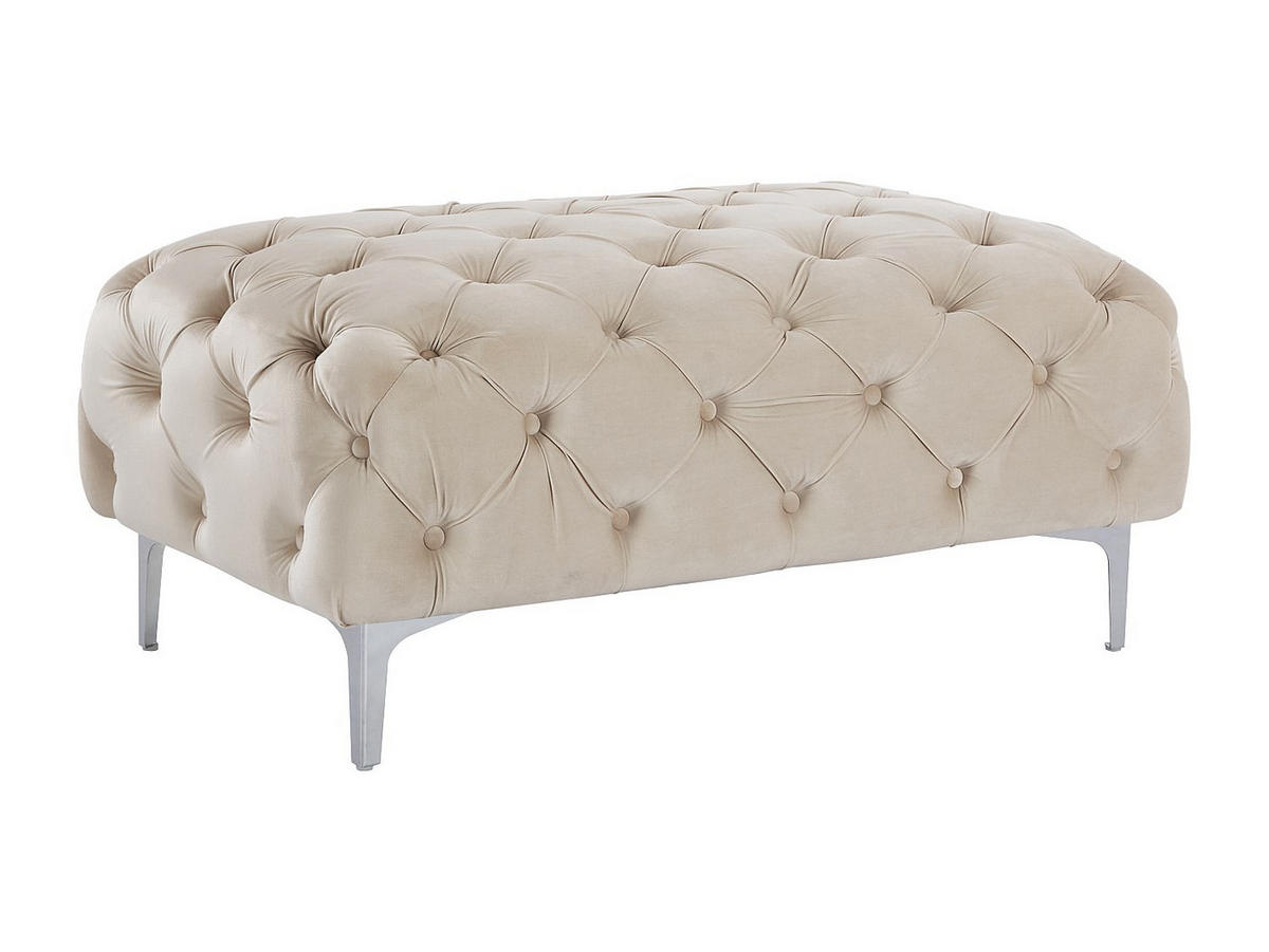 CHESTERFIELD-HOCKER - Samt - Beige - EDWINA - Beige, Textil (103/44/62cm) - Vente-Unique