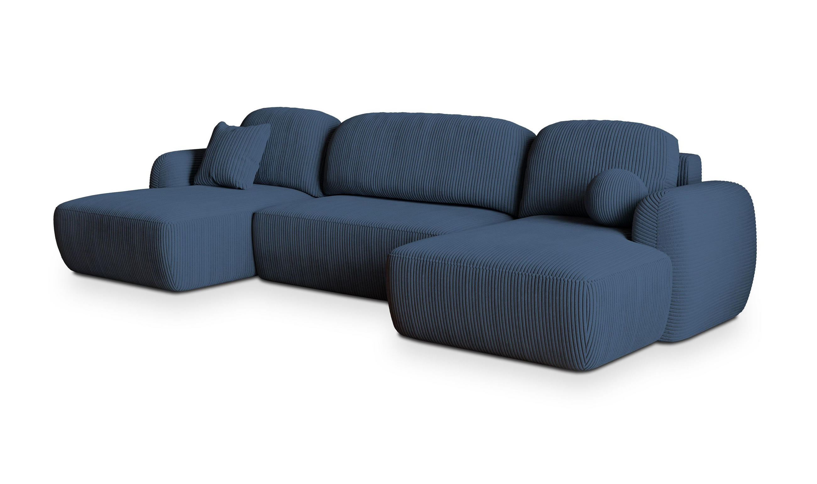 ROHOVÁ SEDAČKA SAVONA modrá - modrá/černá, dřevo/textil (320/148cm) - MASSENO