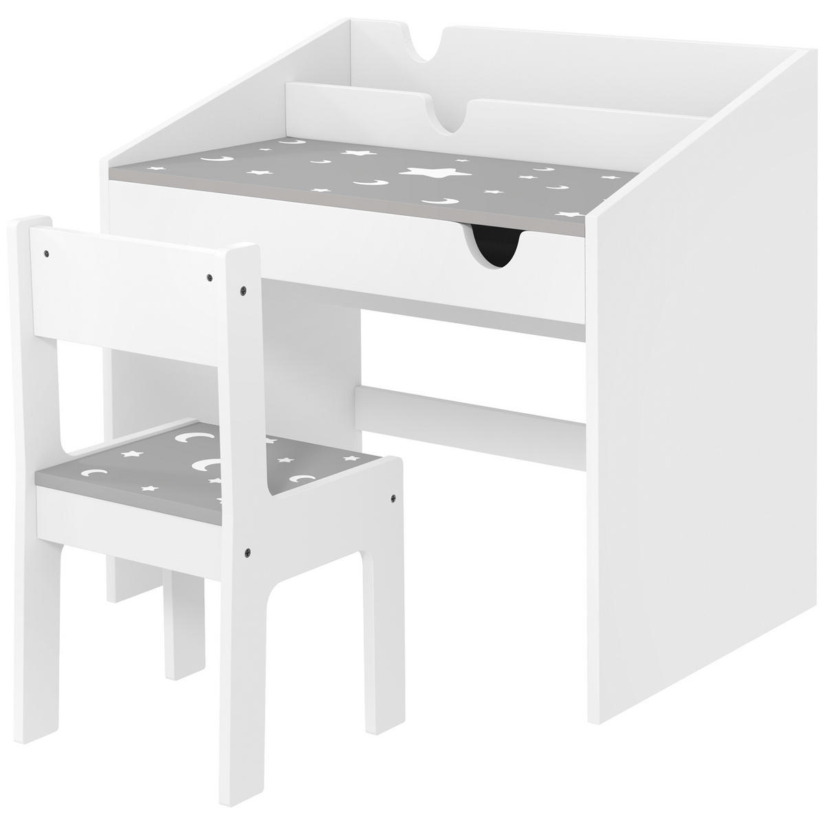 SCHREIBTISCH-SET DE-17524 mit Schublade und Sternenmotiv Grau - Grau, Holzwerkstoff (69/75/50cm) - ComfortXL