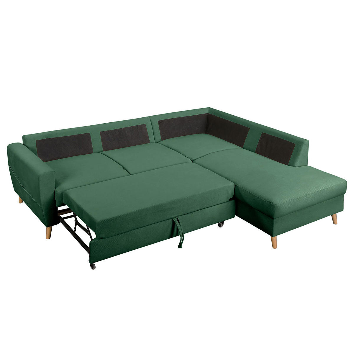 ECKSOFA mit Ottomane - Waldgrün/Braun, Holz/Textil (230/200cm) - home24