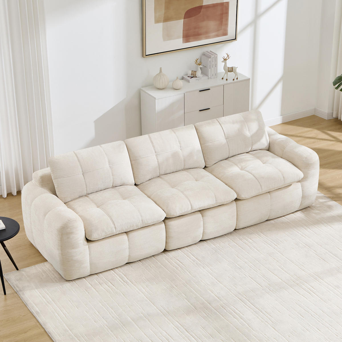 SOFA 264/97/68 cm in Beige aus Chenille mit ergonomischem Komfort - Beige, Textil (97/68/264cm) - Flora Grace