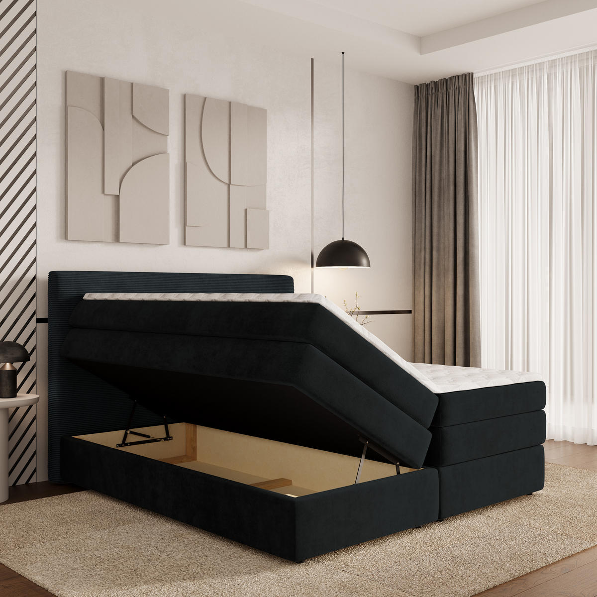 BOXSPRINGBETT MATERN 140x200 cm mit Matratze und Topper - Schwarz - Schwarz, Holz (140/200cm) - MASSENO