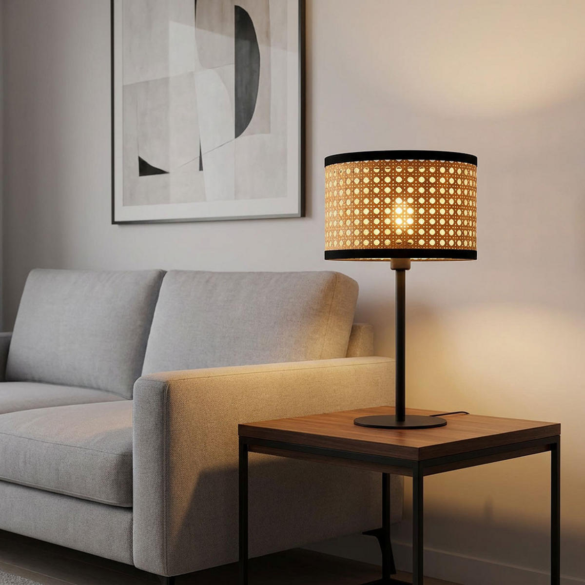TISCHLEUCHTE Kunststoff Schwarz Bambus-Optik - Schwarz, Metall (23/23/40cm) - Globo Lighting