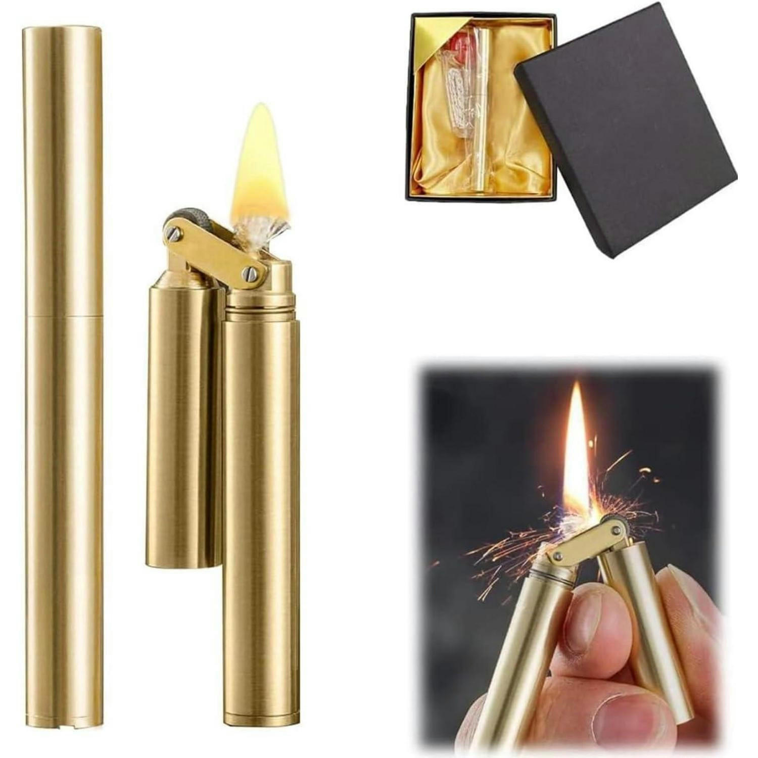 FEUERZEUG Kerosin Messing Goldfarben Nachfüllbar Winddicht - Goldfarben, Metall (1/1/1cm)