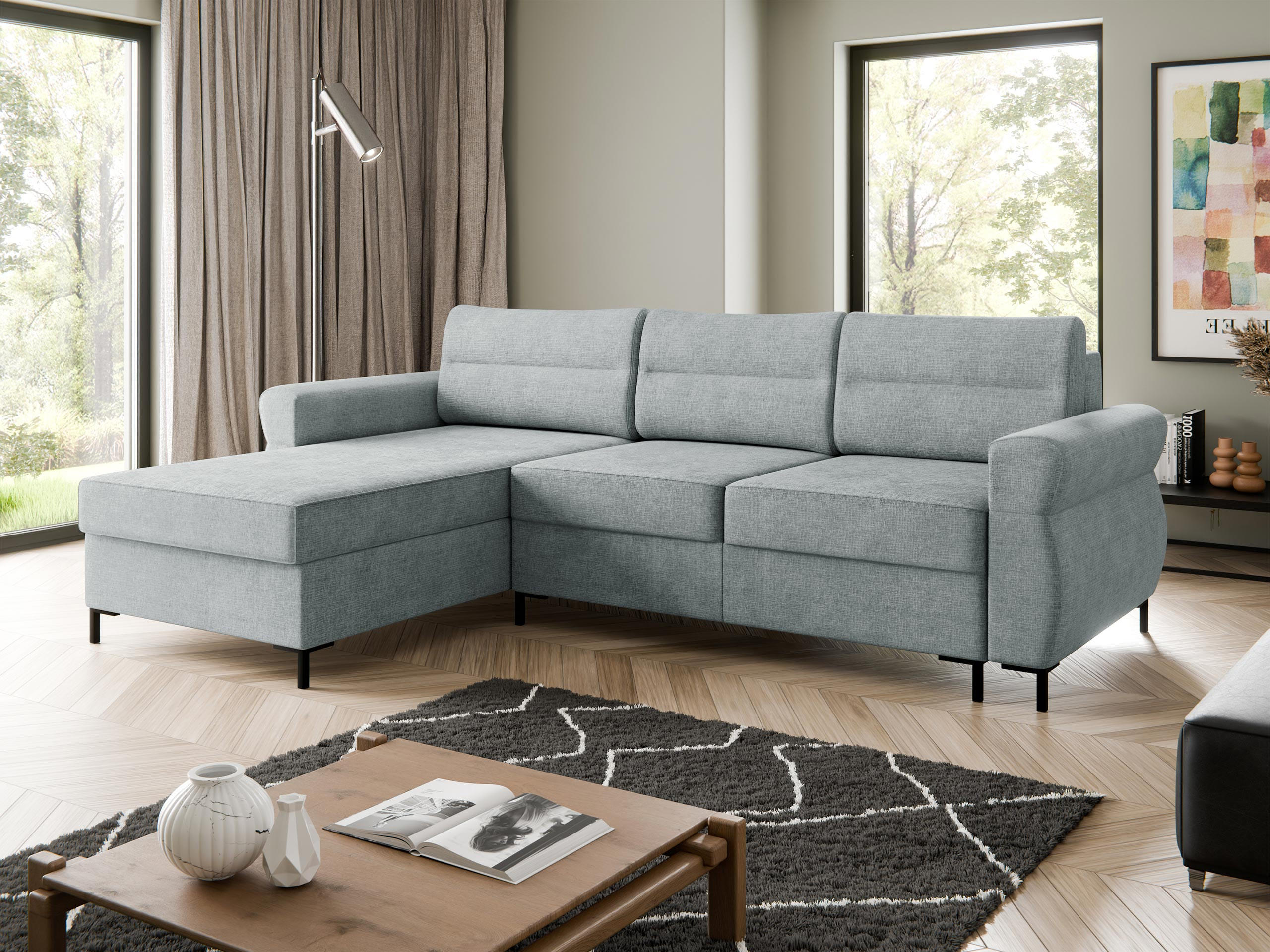 ECKSOFA Berne - Hellgrau/Schwarz, Holz/Kunststoff (258/170cm) - MIRJAN24
