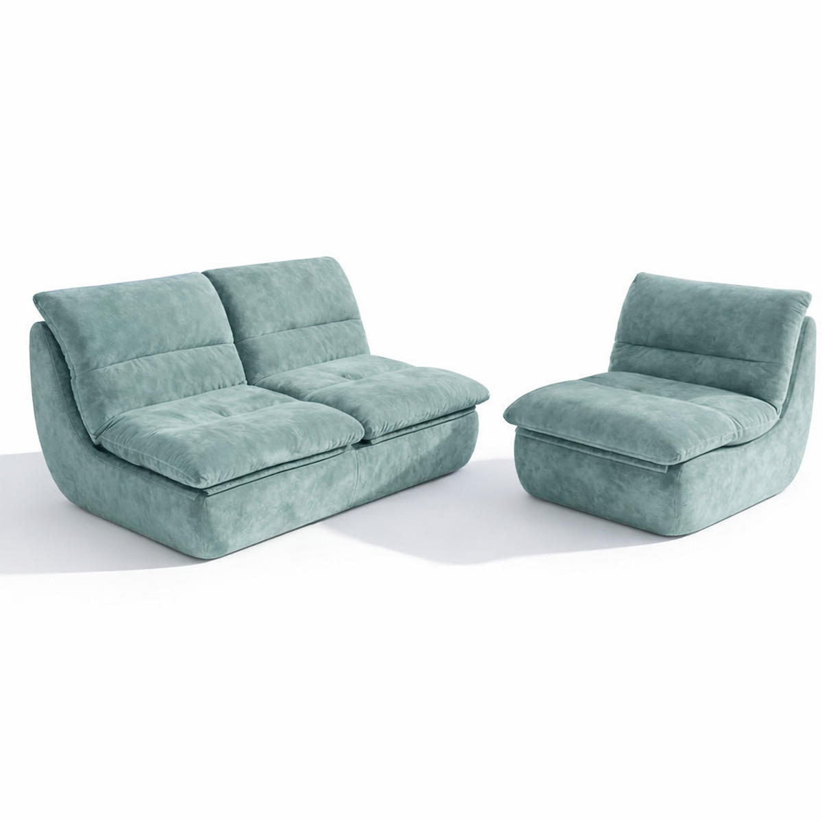 SITZGARNITUR Nuvia Sofa und Sessel Salbei und Salbei - Salbeigrün, Textil (160/73/100cm) - COCO Living