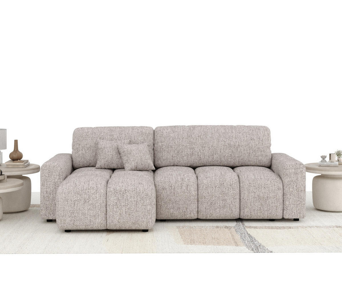 ECKSOFA MIT SCHLAFFUNKTION Ucci Hellbraun Webstoff - Hellbraun/Schwarz, Holz/Holzwerkstoff (233/142cm) - Maison de Reve
