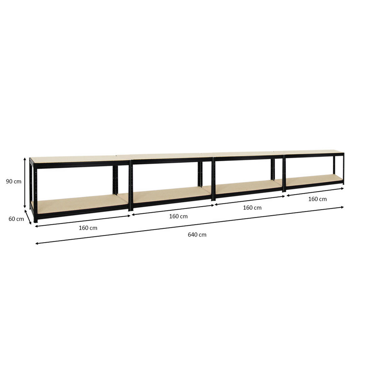 WERKBANK Dino 4er-Set mit 4x höhenverstellbar 90x160x60 cm Traglast 600 kg Schwarz - Schwarz, Metall (640/90/60cm) - PROREGAL