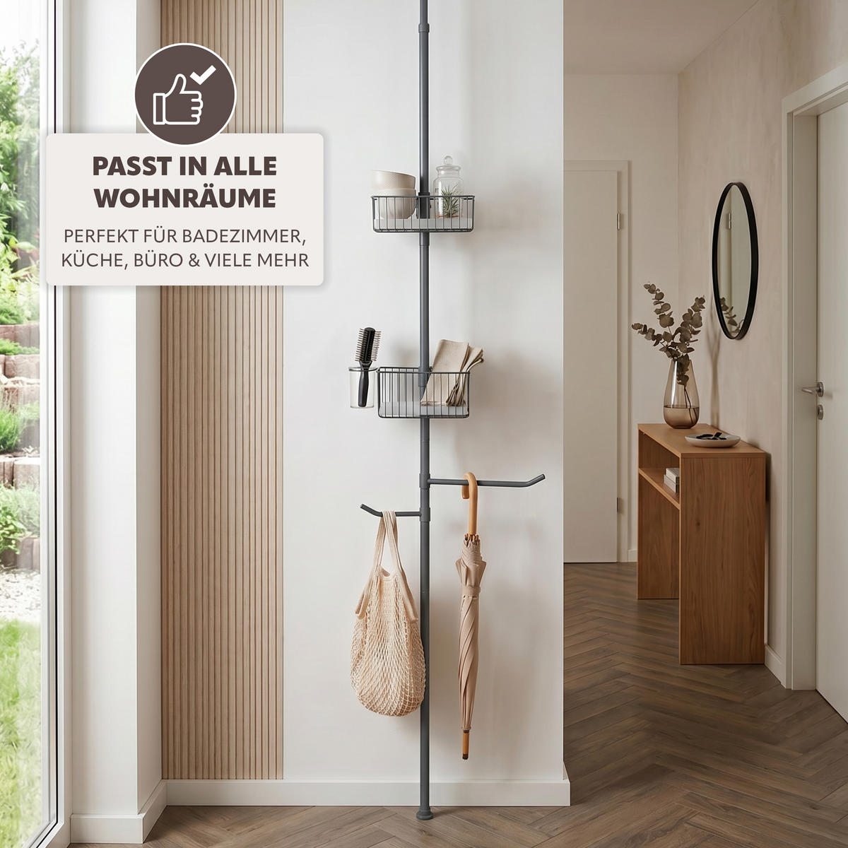 TELESKOP-KÜCHENREGAL, ausziehbar bis max. 290 cm, Metall, grau - Grau, Metall (34.5/290/34.5cm) - bremermann