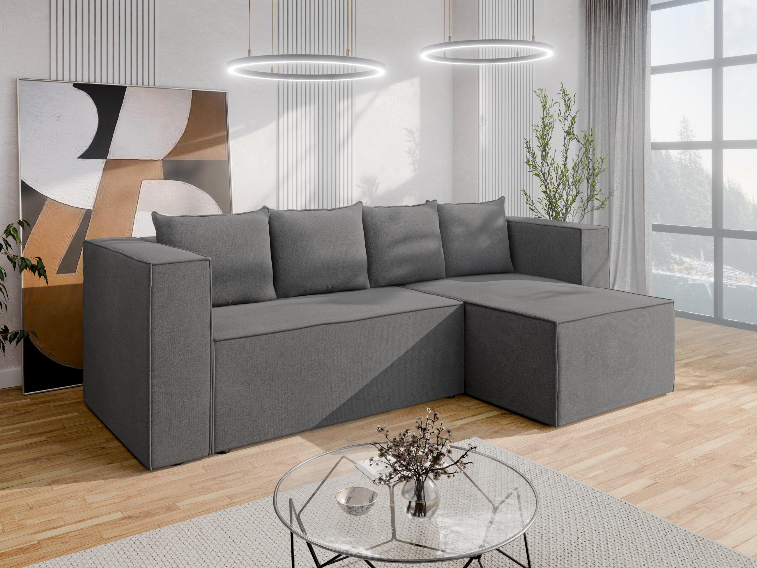 ECKSCHLAFSOFA AURIX Schlafsofa mit Bettkasten, Anthrazit - Anthrazit, Holz (150/244cm) - Panda Möbel