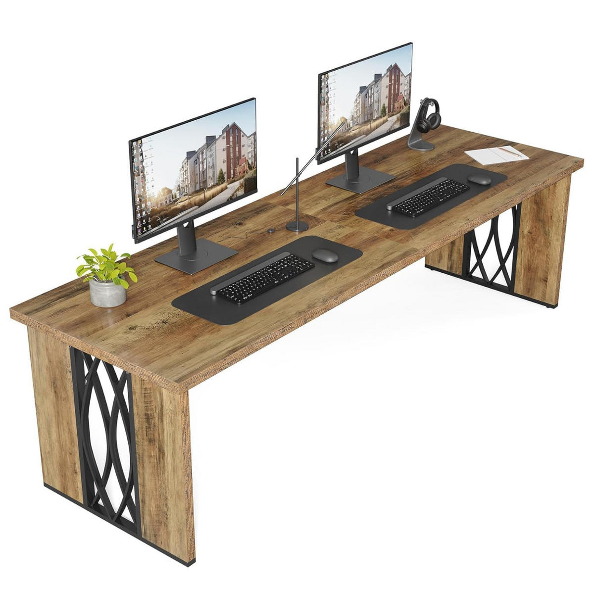 SCHREIBTISCH Holz Metall Industrial rechteckig 200/70/76 cm - Ahornfarben/Braun, Holzwerkstoff/Metall (70/200/76cm) - Quality Elegance