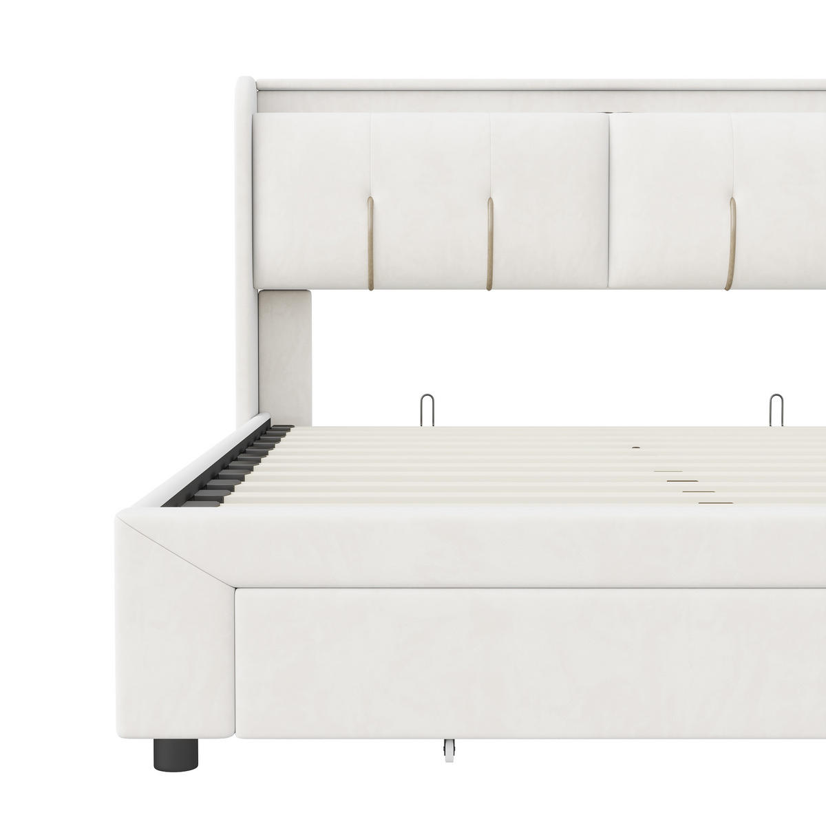 POLSTERBETT 140x200 cm, Doppelbett mit LED & USB - Weiß, Textil/Metall (140/200cm)